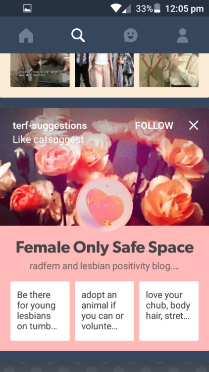 clitemoji:@catsuggest is such a TERF that it affects tumblr’s algorithm. they also run @nevertrustam