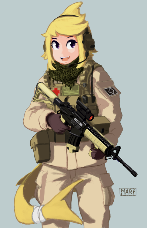 marpaparp:@d-floe‘s Shark Girl OC Apricot as a soldier!