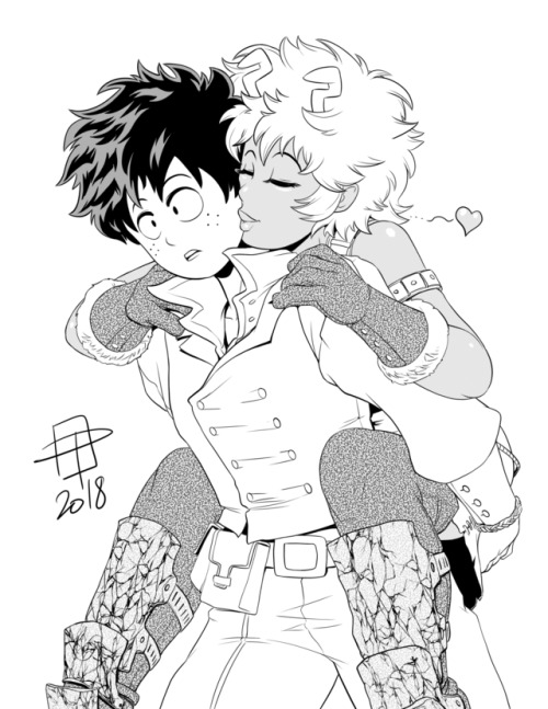 callmepo: I am a big fan of Boku No Hero Academia (My Hero Academia) and was thrilled to be asked to draw these characters for a commission - in their fantasy outfits no less!  The client asked for an inked pin-up of Izuku and Mina but I wanted to try