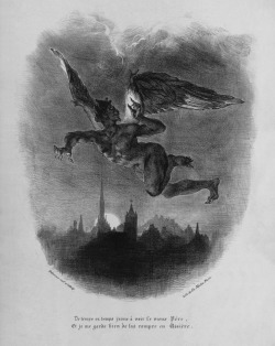 chaosophia218:Eugène Delacroix - Mephistopheles, 19th century.Mephistopheles, also called Mephisto, is familiar spirit of the Devil in late settings of the legend of Faust. A latecomer in the infernal hierarchy, Mephistopheles never became an integral