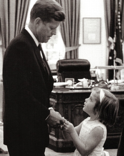  Caroline visits her father in the Oval Office before she goes upstairs to school, which her mother 