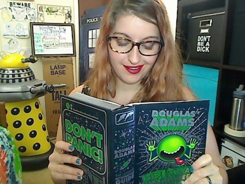 kayleepond:  Love me some Hitchhiker’s Guide! <3  EDIT: Some have questioned the location of my towel! I want to assure you that I, of course, have it! (It’s the green thing I’m sitting on!)   Don’t panic love it