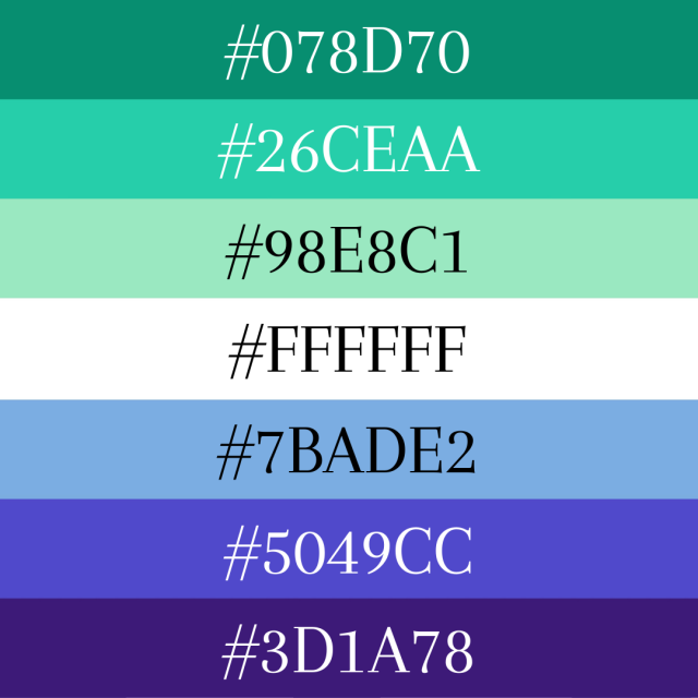 the green blue and purple gay man flag with the specific hex color codes over each stripe.