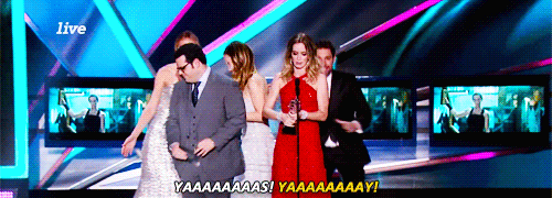  Emily Blunt and John Krasinski after Winning Best Actress in an Action Movie at 2015 Critics Choice Awards 
