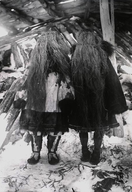 splattergut:Koryak girls wearing grass masks, Siberia, 1900- amnh.org