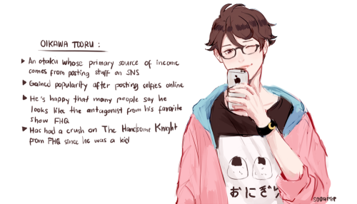 sodap6p:It’s been a long time since I drew otaku AU!! here’s oikawa and ushijima’s profiles for some