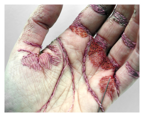 elliesigh:&ldquo;Using my own hand as a base material, I considered it a canvas upon which I stitche