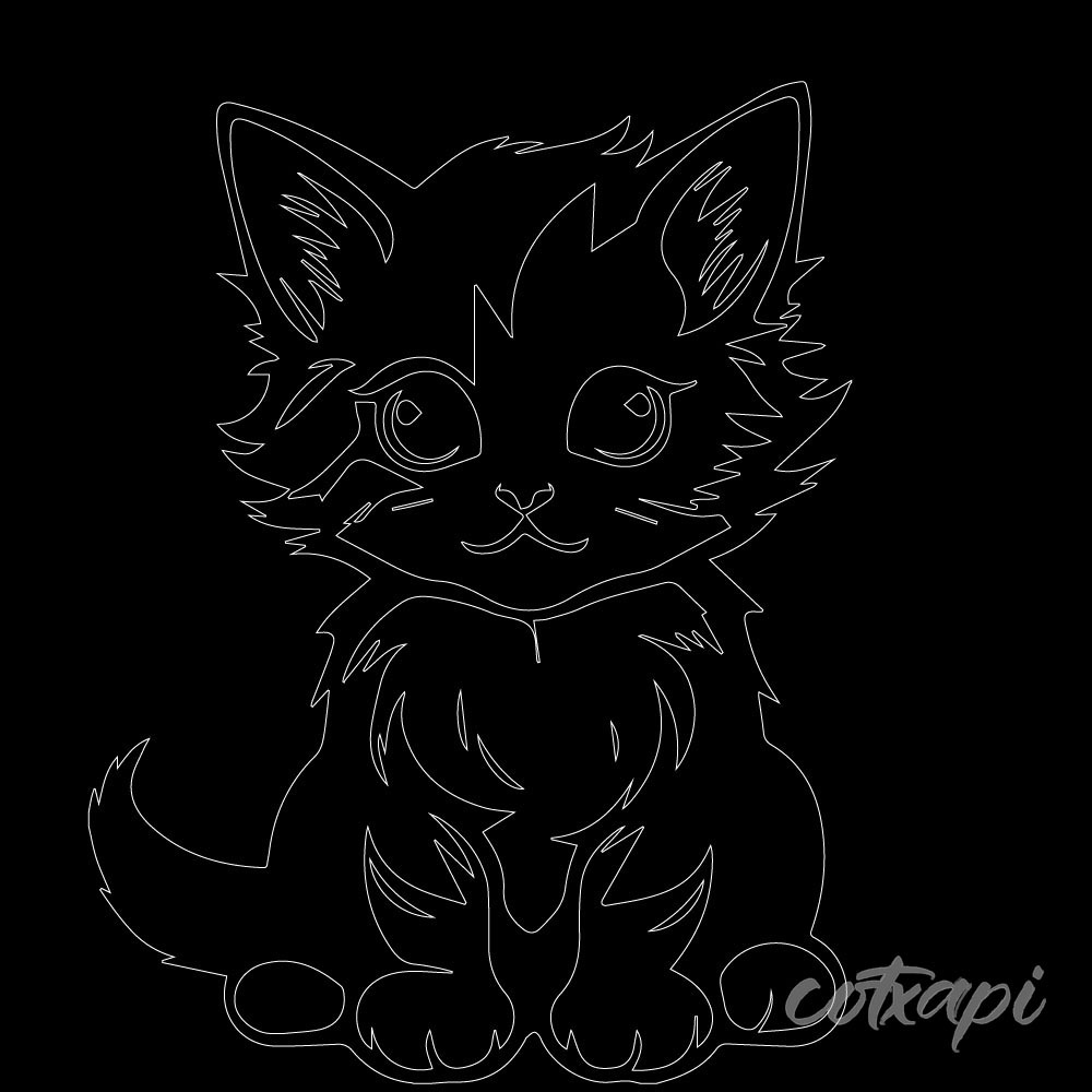 Cute Cat Shadow Icon Animal Vector Art Illustration, Black and White Outline Design