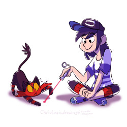 christinaisdrawing:I finally got an Incineroar in Pokemon Sun. Surprised me at LV 34!!Was also inspired by recently playing with my own cat and a laser pointer. Good times.