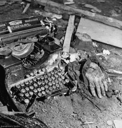 slobbering:  “There is nothing to writing. All you do is sit down at a typewriter and bleed.” ~ Ernest Hemingway (Photo by Margaret Bourke-White) 