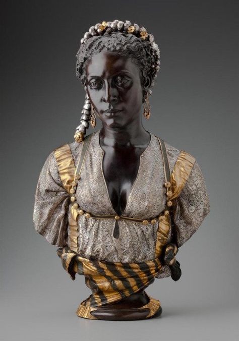 Charles Cordier (1827-1905)|“Mauresque Noire” (“Black Moorish Woman”) (1856)Bronze, silver, gilt, an