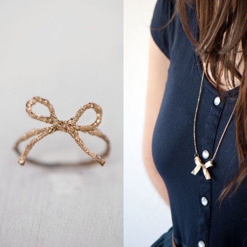 DIY Cheap and Easy Bow Jewelry Tutorials from Oh The Lovely Things. Both tutorials use fabric stiffe