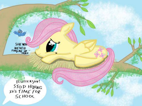 madame-fluttershy:  Fluttershy getting ready for school by ~SunTwirler  D'aww ;w; Precious babbuh~ <3