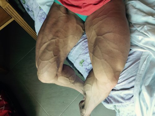 Over those veiny legs I would cum before the spanking begins. (http://anndees-amazons.tumblr.com)