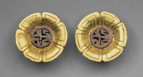 theancientwayoflife:~Flower-Shaped Ear Ornaments.Date: 1400/1500 Culture: Aztec (Mexica) Place of 