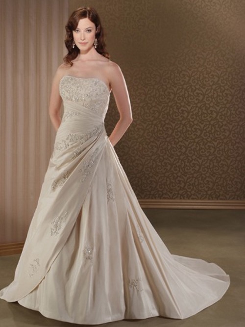 Taffeta Bridal Gown of All-Over Embroidery and Gathering