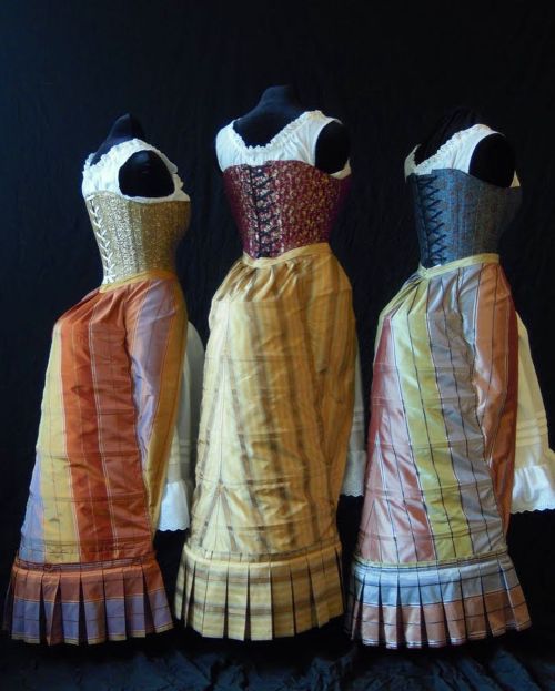 Stripes! Today’s prompt for #fallforcostume These fabulously striped silk bustles with matching cors