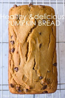 thecakebar:  Healthy and delicious pumpkin chocolate chip bread  applesauce used instead of oil or butter 