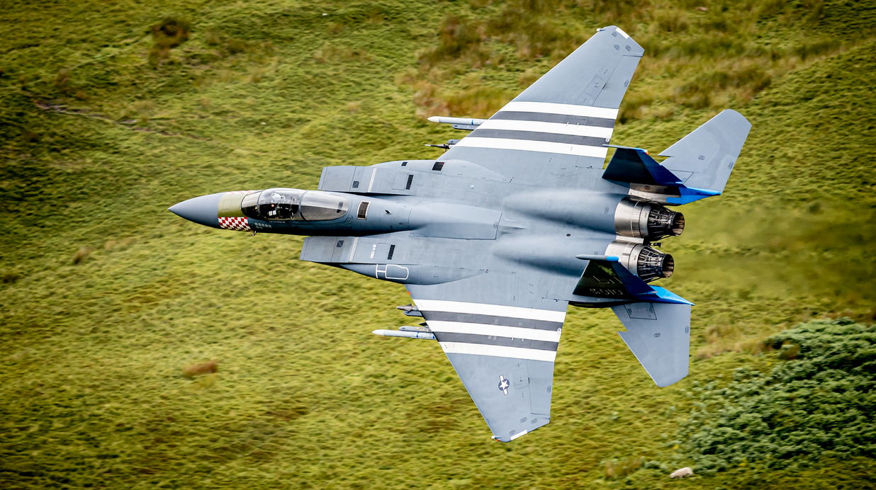 All About Aviation — F-15 in heritage livery down low in the Mach Loop
