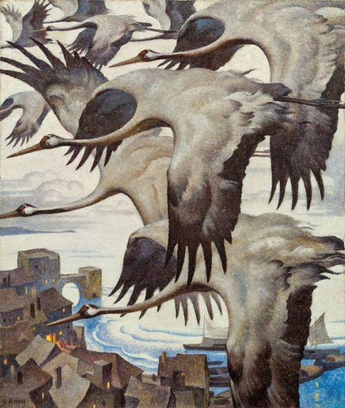 heartbeat-of-leafy-limbs: NORBERTINE BRESSLERN-ROTH Cranes in Flight [1937]