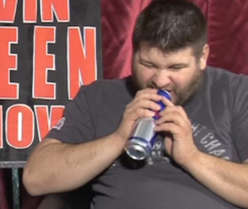 varlandgear:  Kevin Steen struggles to open a Redbull, attempts to use his teeth, eventually succeeds by prying the top up with a pen. Somehow it is the cutest thing I’ve ever seen in my life.