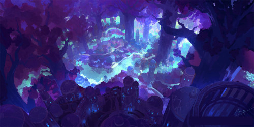 kiwwishi:  Home of Night Elves by Aobo Wang I love those colours &lt;з 