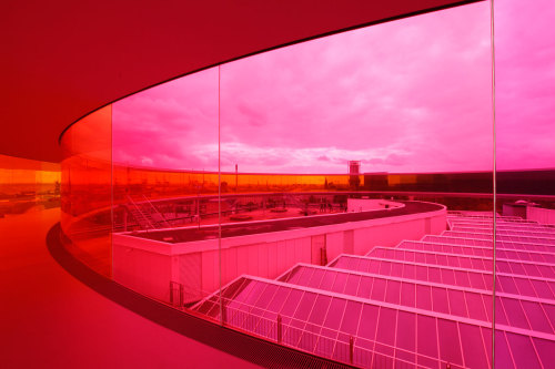 red-lipstick:  Olafur Eliasson (Danish-Icelandic) - Your Rainbow Panorama is a permanent installation on the rooftop of the ARoS Museum in Aarhus, Denmark completed in 2011.