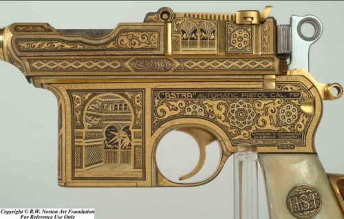 An ornate gold decorated Spanish made Astra &ldquo;Broomhandle&rdquo; pistol carbine with iv