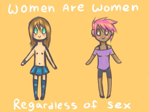 cupcakes-and-equality:   “Women are women regardless of sex And men are men in the same respects  You can be both or a mix of the two Or you can be neither if that’s what suits you But people are people whatever their parts Because what really matters