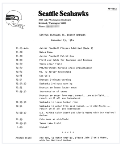 seafense:  30 years ago today on 12/15/1984 at 12:42 pm  the Seattle Seahawks retired the #12. 1984: The Seahawks officially retired No. 12 to honor their fans. The ceremony takes place during their regular-season finale against the Denver Broncos at