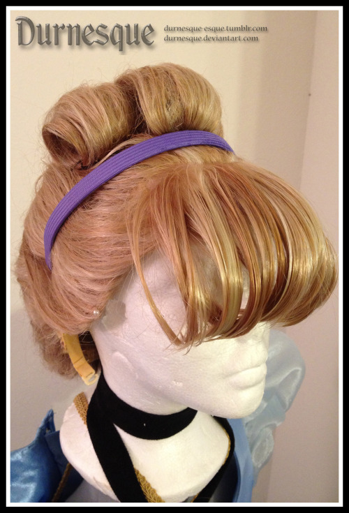 durnesque-esque:  durnesque:  I have been working on restyling Cinderella and Rapunzel wigs for the past two days… I hate them both. They look fine, but I honestly HATE working with wigs. Give me real hair any day of the week.  Going to add flowers