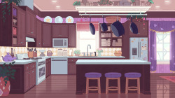 frederator-studios:  Here’s another colored background for Bee and PuppyCat. It’s Deckard’s kitchen — complete with dragon cookie jar — courtesy of designer Hans, painter Lane, and art director Efrain. 