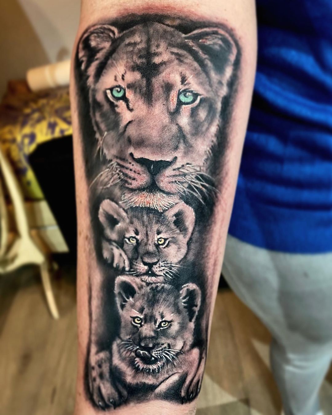 Joyzee Colorado on Instagram The Lion and cubs tattoo a representation  of a strong father and his children  Made this massive piece 3 days in  a row at Dthird Ink s