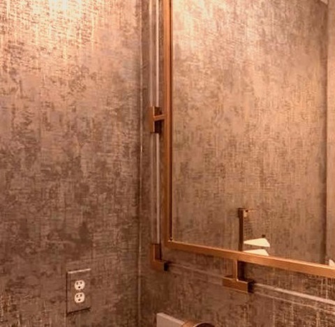 Modern Powder Room In DallasExample Of A Small Minimalist Porcelain Tile And Gray Floor Powder Room Design