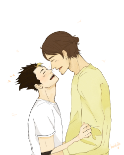 boniebelle:  it was kinda expected that you guys would send me haikyuu for that ask thing, so here goes my favorite otp haha (ﾟ⊿ﾟ) nose touchies are so cute  also, hello poulerslashes!! since you were the first non-anon who sent an ask HAHA (