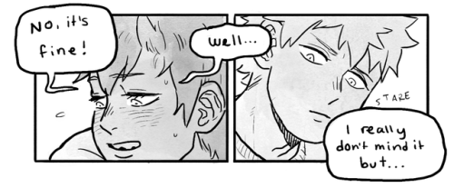 freakinbaka: bakugou got hit with mystery quirk that makes him clingy(???) very enraged (re: embarrassed) the following day 