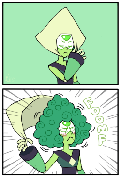 emlan:Being familiar with Steven Universe only through sceencaps (don’t worry I’ll watch it soon enough) I got surprised when I saw Peridot fanart and realized her green diamond top was actually hair and not a headscarf.So like this you know?  nuuu