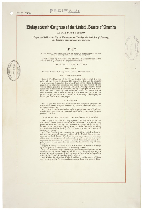 todaysdocument: The Peace Corps Act …The Congress of the United States declares that it is th