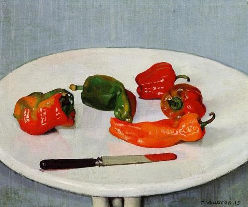 artist-vallotton: Still Life with Red Peppers on a White Lacquered Table, 1915, Felix VallottonMediu