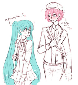 dashingicecream:  &ldquo;Those are the most prettiest eyelashes I’ve ever seen on a boy!&rdquo; highschool version of that one AU i made a comic for a while back where luka disguises herself as a dude due to some reason or w/e and gets help from bff