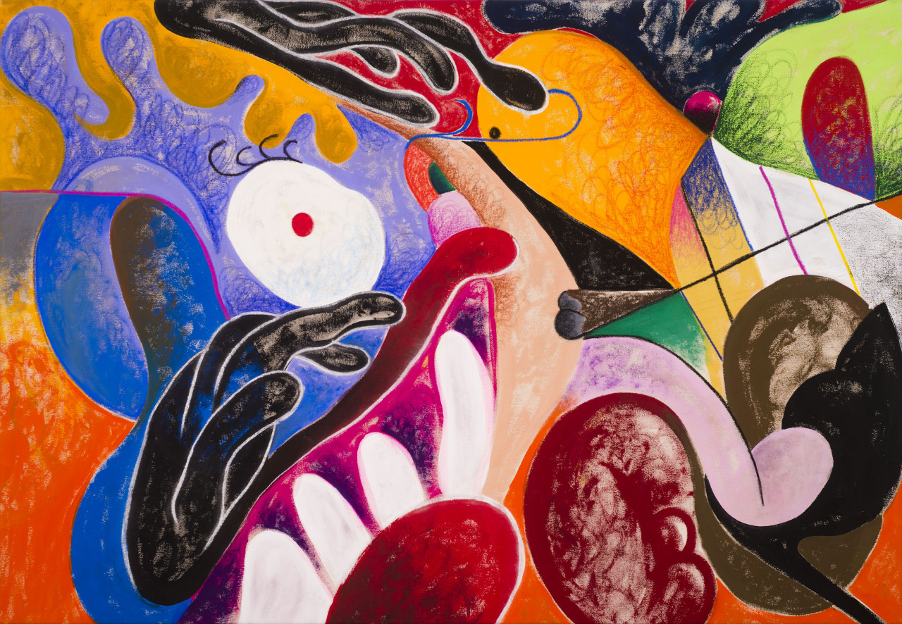 slvstrblog:  04, 2015Acrylic and oil pastel on canvas48 x 70.5 inchesExhibited as
