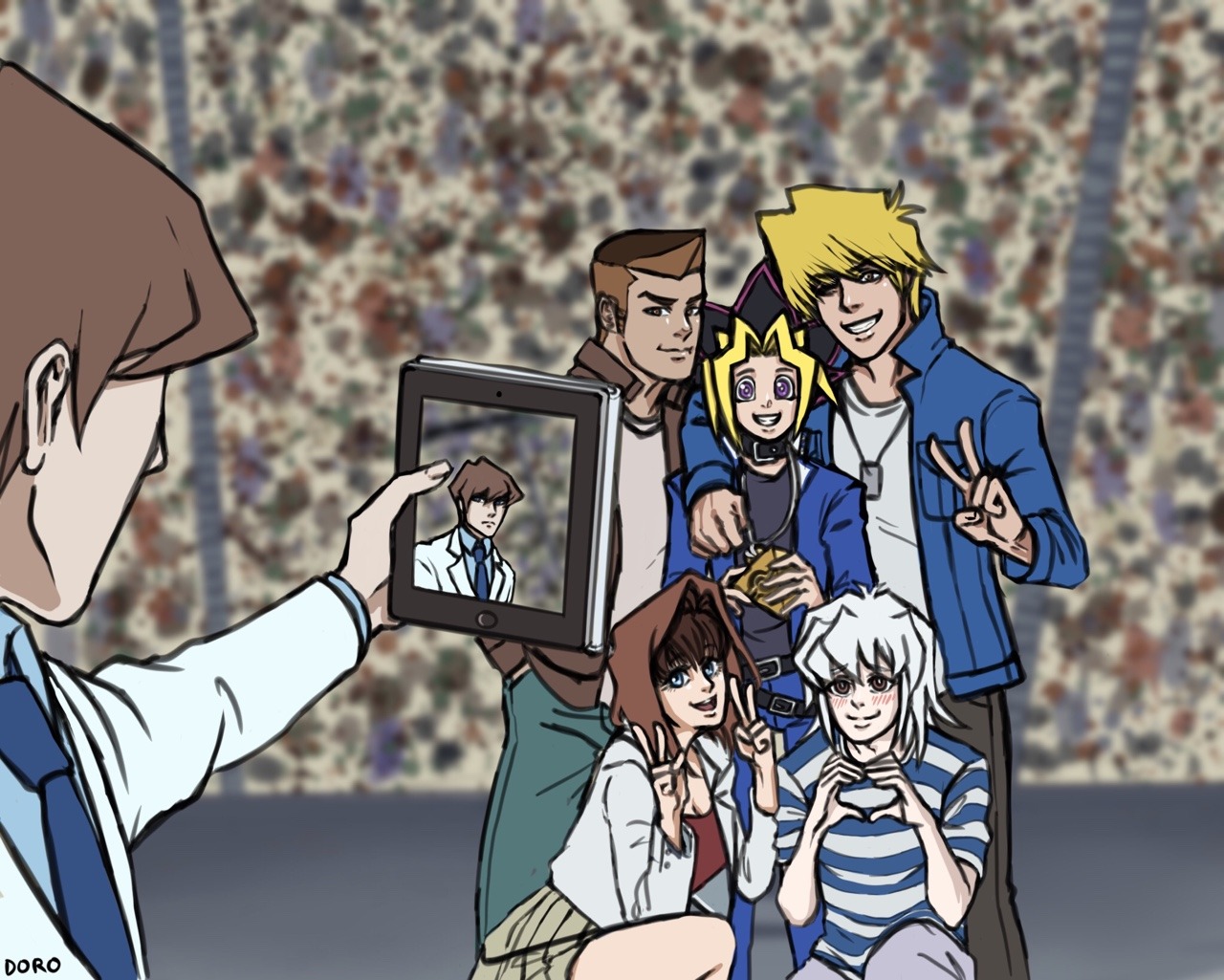 dorodoroart:‪Kaiba: So the nerds decided to show up to my tournament‬‪Kaiba: You know what? I’ll even take your picture to commemorate ‬‪Jou: Really? Maybe you aren’t such an asshole after all!‬Ryou, finally checking the pic: b-but