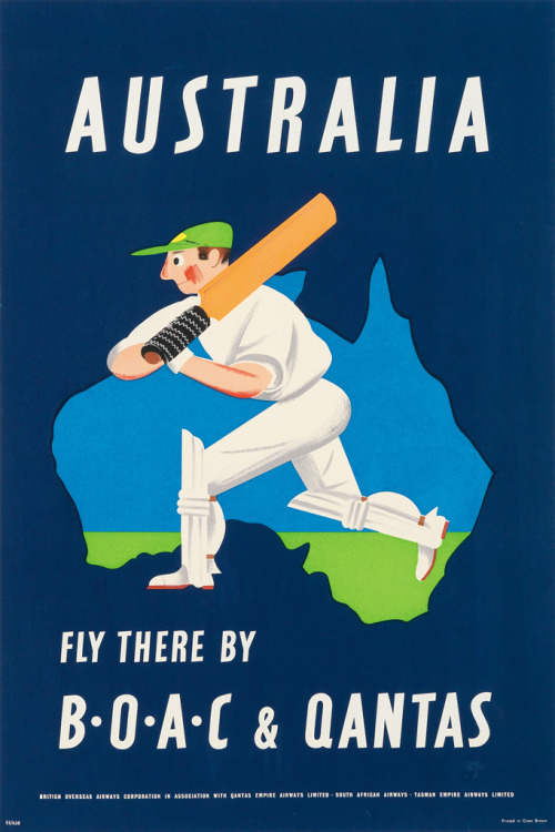  Australia Vintage Travel Poster - ‘Fly There by B•O•A•C & QANTAS’. 1953 