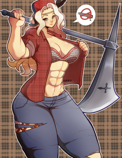 redrabbu:  September’s fanart pin up! Amazon won the lumberjack/axe girl theme! Source file and topless version available on my [ patreon ]!   