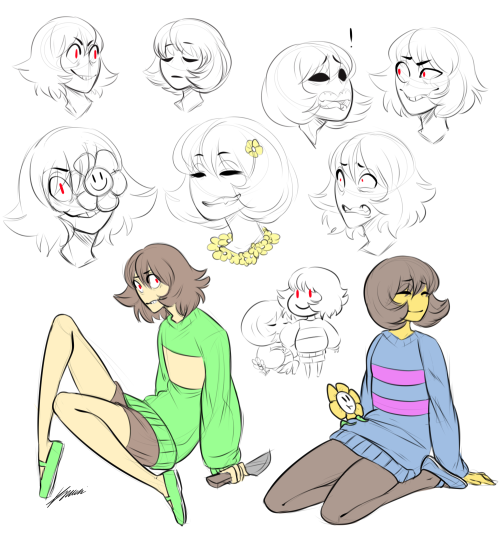 I then proceeded to remove the noses. BC in my original Frisk&Chara pics I didn’t drew them so I decided to let it be a thing for me lol.Also NSFW-ish sketch of fem!bodied adult Frisk under the cut: