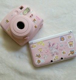 sweetlittlemew:  Pink electronics I covered with stickers    Hey!! I got the same camera for my birthday!! @thedoghouse09
