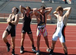 texasfratboy:  awww…these high shool boys are so cute, and it looks like their singlets are barely *big* enough for some of them!  heehee  That right one tho 😍