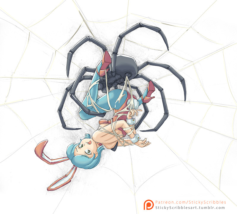 Bunny Girl stuck in Web 1A wild bunny girl is caught by a spider and commonly seen