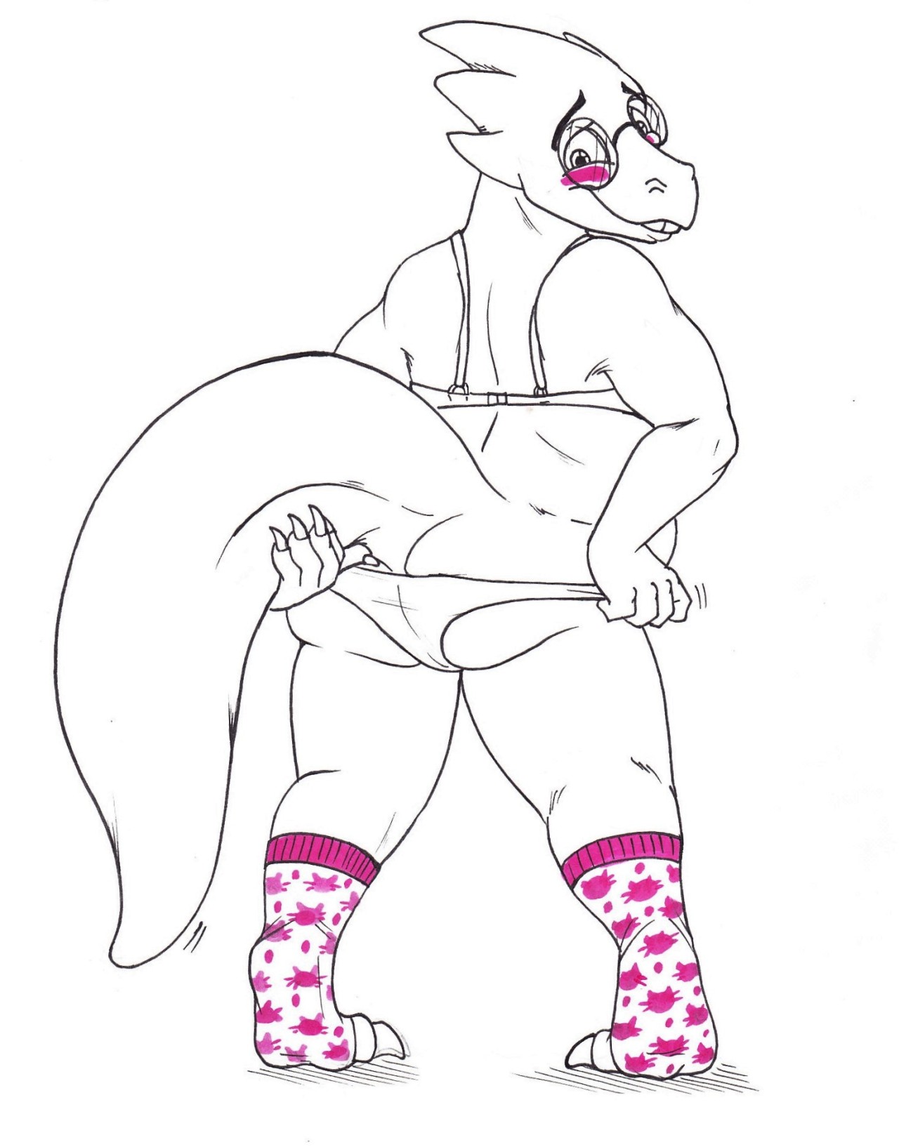 Alphys with a chunky gecko-like tail. One day I’ll settle on a body type for her.