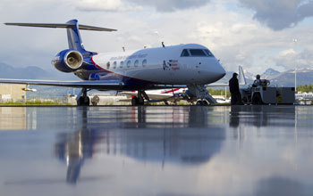 The NSF/NCAR Gulfstream V aircraft in Anchorage, Alaska, as it takes part in the HIPPO study. Image: